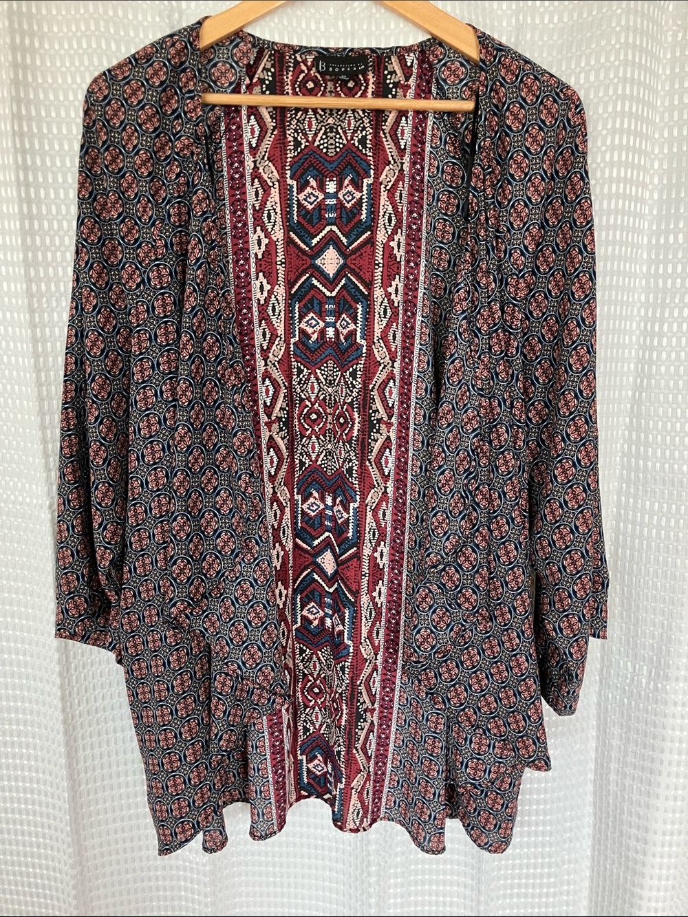 Boho Kimono Medallion Tribal Print Waterfall Open Front Lightweight